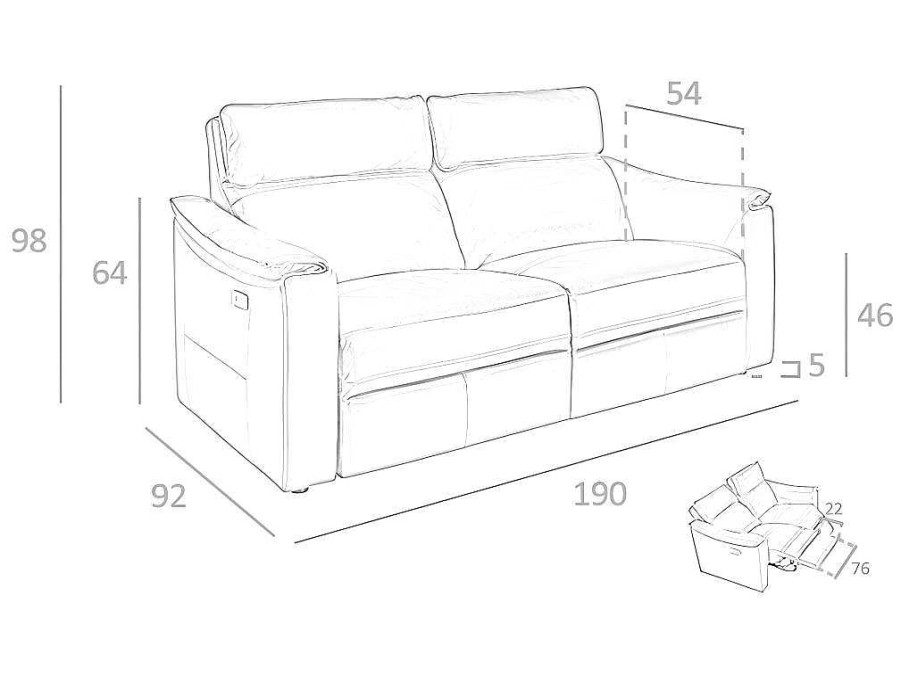 Sofa De 2 Ou 3 Lugares | Angel Cerda Sofa 3 Lugares Pele Castanha Com Relax 6166