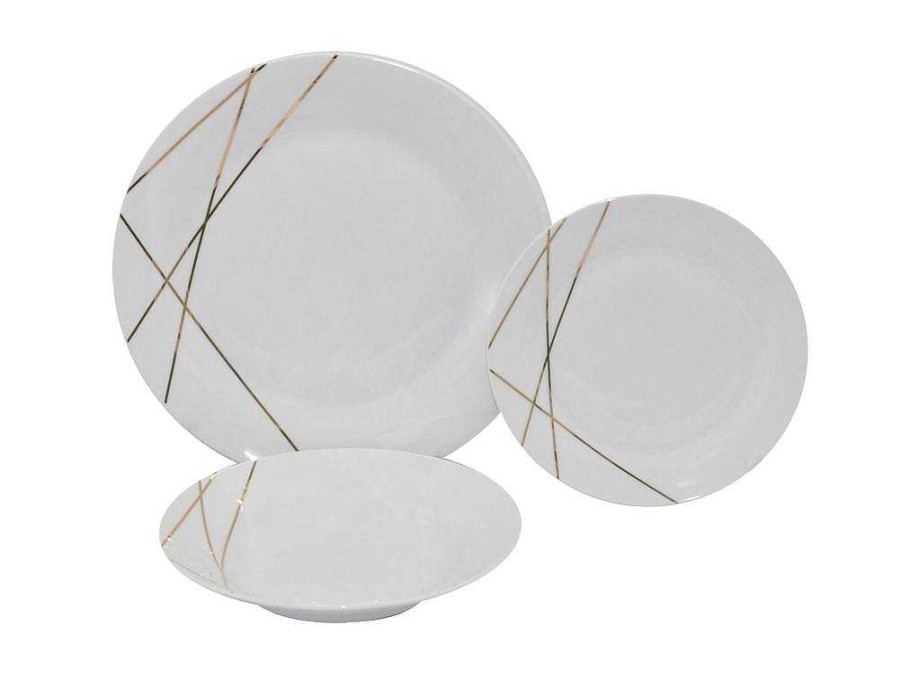 Louca E Utensilios De Cozinha | OZAIA Servico De Loica 18 Pecas Porcelana Branco E Dourado - Linasio