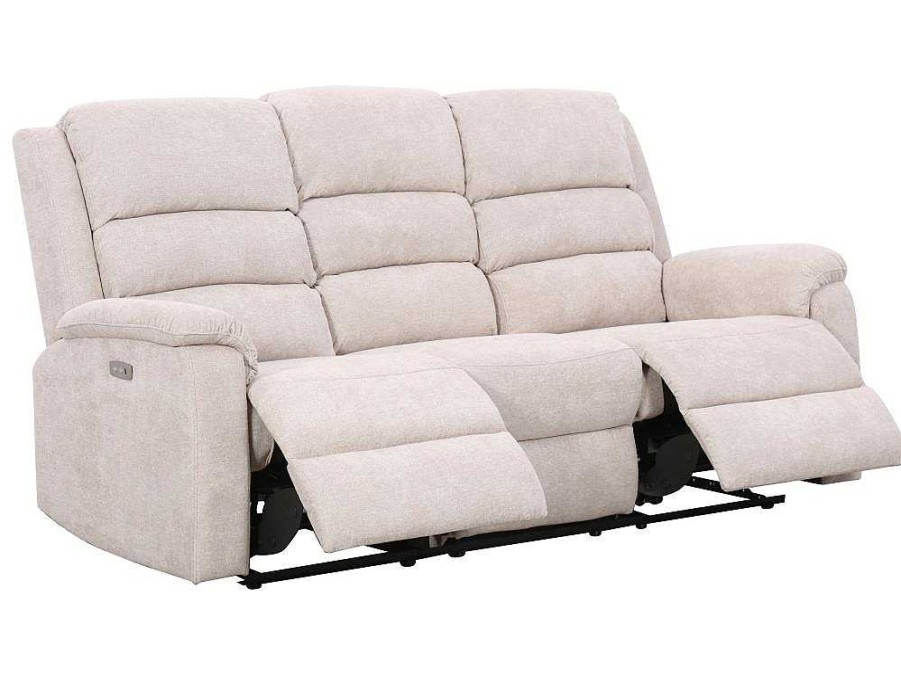 Sofa De Relaxamento Eletrico | Vente-unique Sofa De 3 Lugares Articulado Eletrico Em Tecido Bege Com Mesinha - Nevers