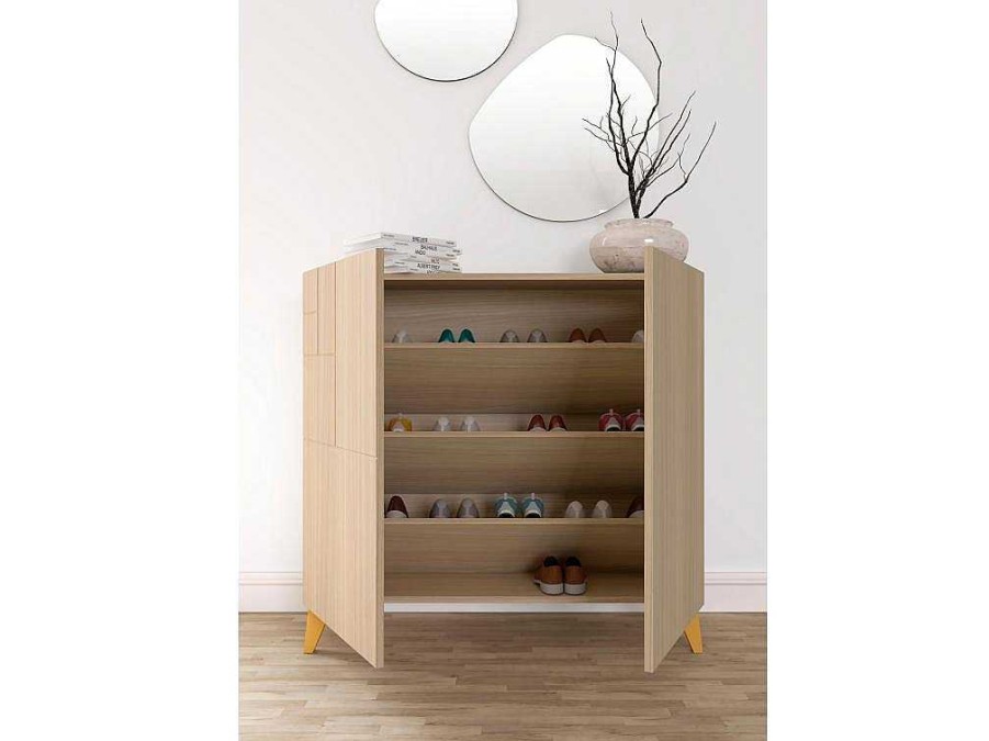 Sapateira | Herdasa Sapateiro/Movel Organizacao - H87Cm X L90Cm X P27Cm Nogueira Clara Pernas Mostarda - Bergen