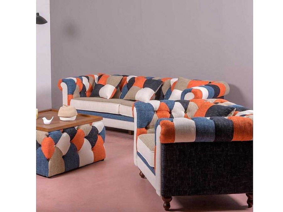 Poltrona Em Tecido | Vente-unique Sofa De 1 Lugar Estofado Em Patchwork - Chesterfield - Retalhos