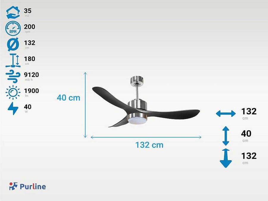 Ventilador | Purline Ventilador De Tecto Reversivel Termostato Regulavel Termostato Wifi Motor Dc Tectos Inclinados Controlo Remoto Luz De Tres Tons Memoria Hipersilenciosa