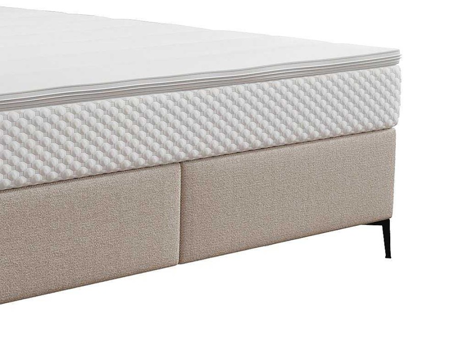 Cama Boxspring, Cama Continental | Ysmée Conjunto Completo Boxspring Com Cabeceira Estofada + Sommier + Colchao + Sobrecolchao 180 X 200 Cm Tecido Bege - Inao De Ysmee