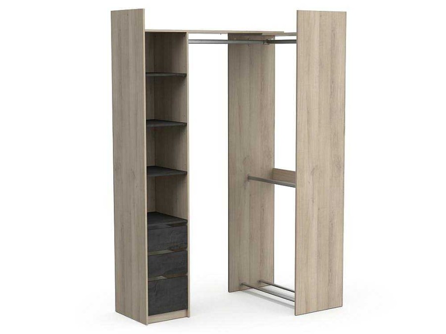 Armario E Roupeiro | Vente-unique Roupeiro Modular De Canto Ou Retilineo C200 Cm Cor Natural E Preto - Emilyo