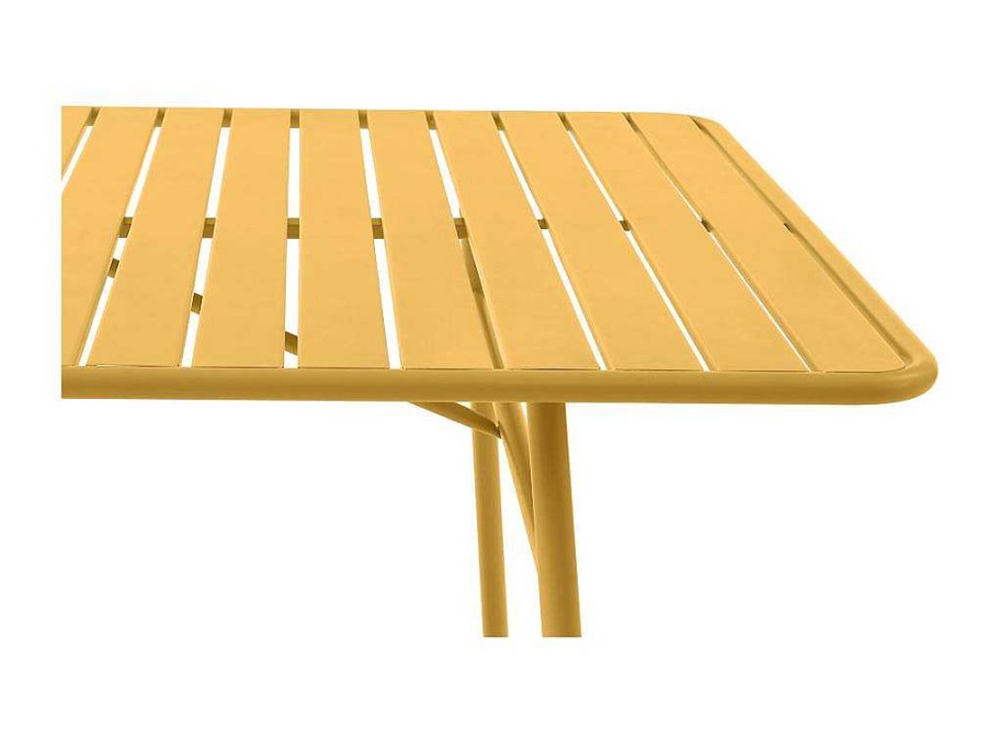 Conjunto Mesa E Cadeiras De Jardim | MYLIA Conjunto Sala De Jantar De Jardim Metal, Uma Mesa C160 Cm Com 2 Cadeiroes Empilhaveis E 4 Cadeiras Empilhaveis Amarelo Mostarda - Mirmande De Mylia