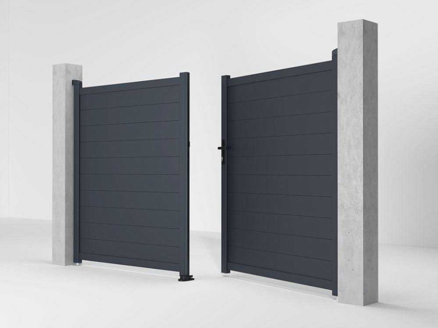 Porta E Portao | EXPERTLAND Portao De Batente Motorizado Em Aluminio Antracite De C306 X A181 Cm - Nazario