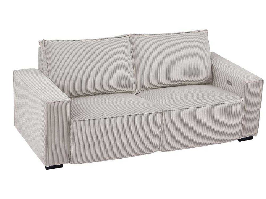 Conjunto Sofa E Poltrona | Vente-unique Sofa De 3 Lugares E Poltrona Em Veludo Canelado Bege - Amelio