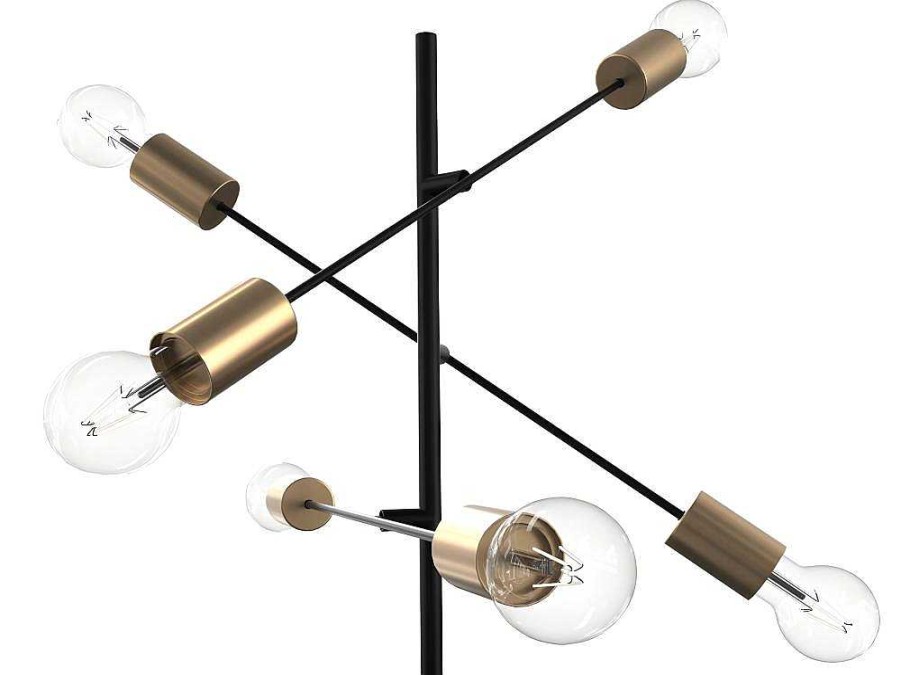 Candeeiro De Pe | OZAIA Candeeiro Com Multiplas Lampadas Estilo Industrial Klepton - Metal - 49,5 X 28,5 X 146,5 Cm - Preto E Dourado