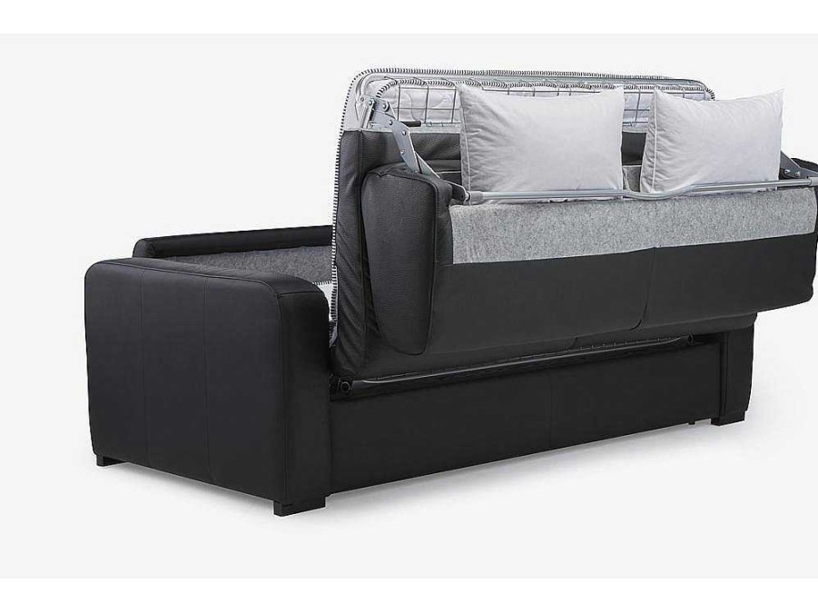 Sofa Cama De Abertura Rapida | Vente-unique Sofa De 3 Lugares Convertivel Em Cama Expresso Em Pele Preto - Bevis