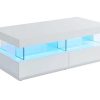 Mesa De Centro | Vente-unique Mesa De Centro 2 Gavetas E 2 Nichos Com Leds, Mdf E Vidro Temperado, Lacado A Branco - Fabio