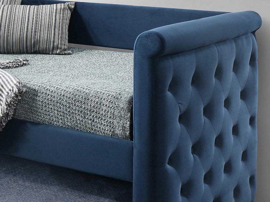 Cama Dupla | Vente-unique Cama Dupla Acolchoada 2X90X190 Cm Em Tecido Azul - Louise