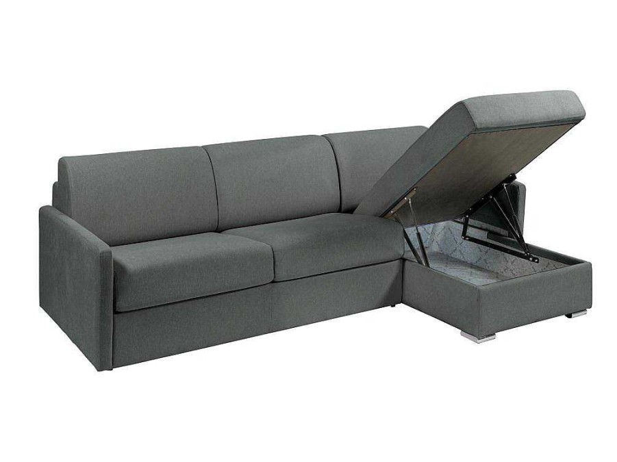 Sofa Cama De Abertura Rapida | Vente-unique Sofa De Canto Convertivel Abertura Rapida E Reversivel Tecido Cinza, Cama 140 Cm E Colchao 14 Cm - Calife