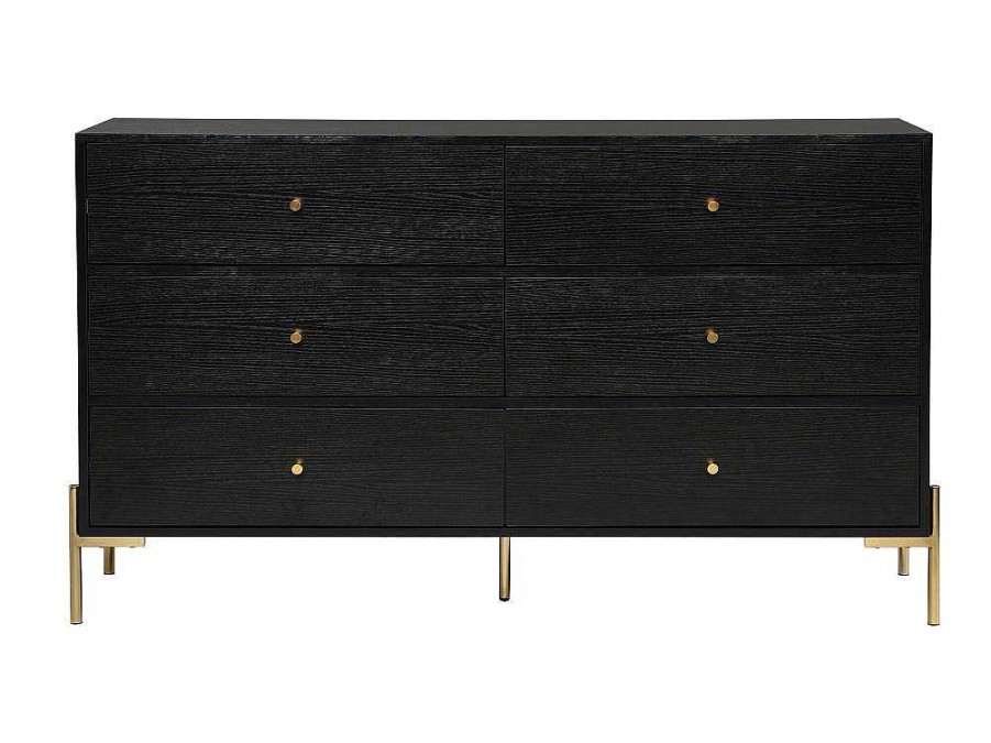 Comoda | PASCAL MORABITO Comoda 6 Gavetas Mdf E Metal Preto E Dourado - Milavia De Pascal Morabito