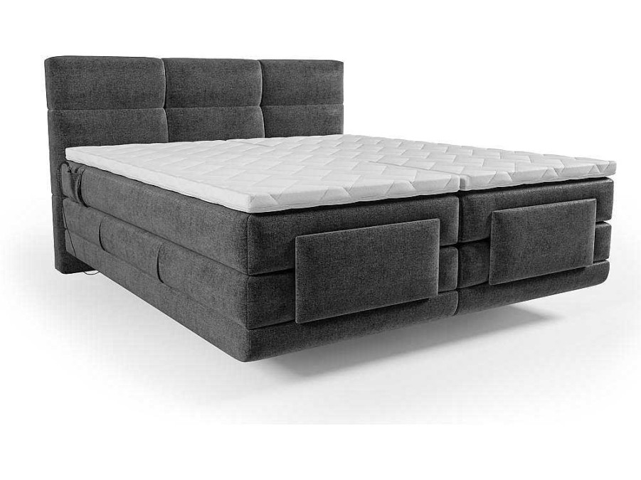 Cama De Adulto | Palacio Conjunto Boxspring Cabeceira De Cama Acolchoada, Sommier Articulado Eletrico + Colchao + Sobrecolchao 2 X 90 X 200 Cm Antracite - Lodi Da Palacio