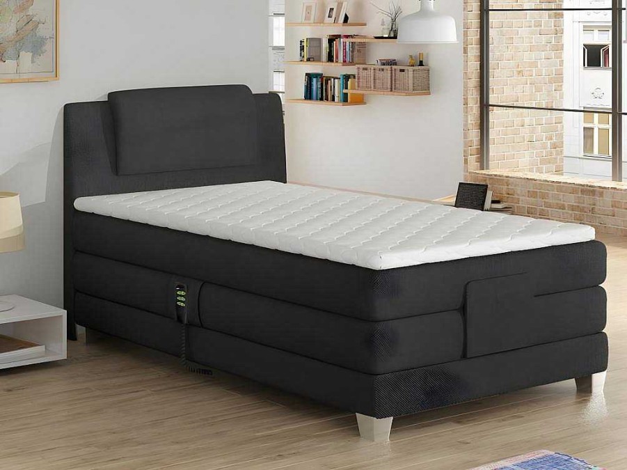 Cama Articulada | Palacio Conjunto Boxspring Cabeceira De Cama + Sommier De Relaxamento Eletrico + Colchao + Sobrecolchao Castel Da Palacio - 100X200 Cm -Tecido Antracite