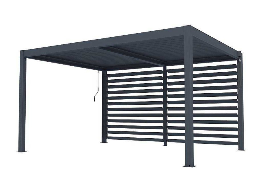 Pergola, Coreto, Quiosque | Vente-unique Quebra-Sol Orientavel Aluminio Para Pergola Bioclimatica Antracite L3,68 X A2,2 M - Bolsena