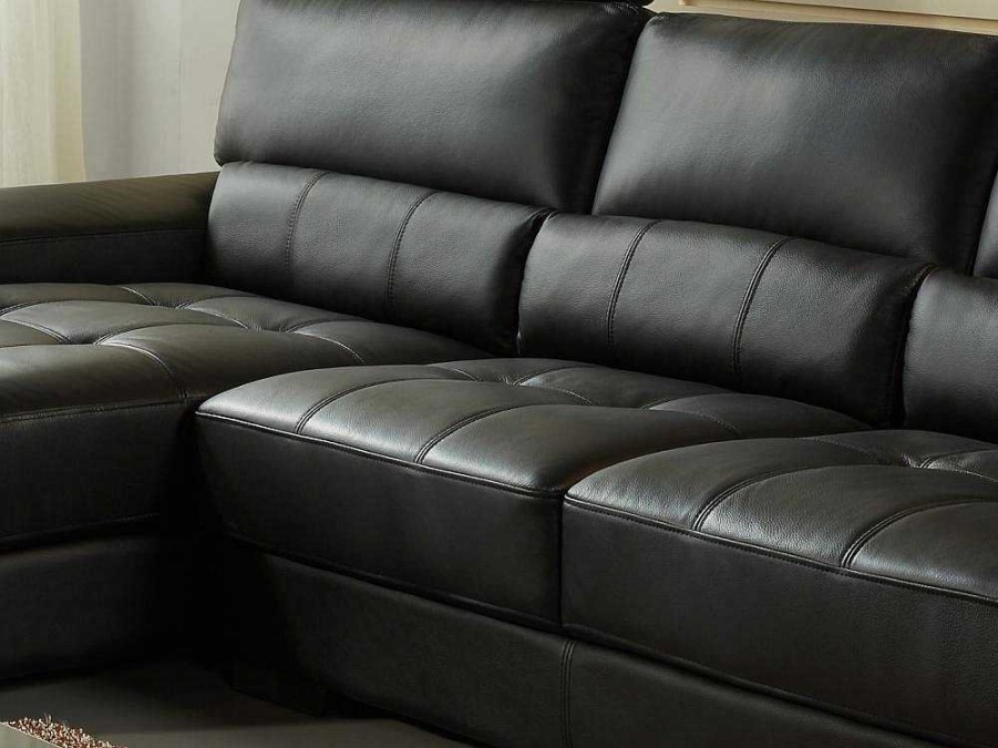 Promocoes Sofas & Poltronas | LINEA SOFA Sofa De Canto Em Pele Preto - Canto Esquerdo - Metropolitan Ii