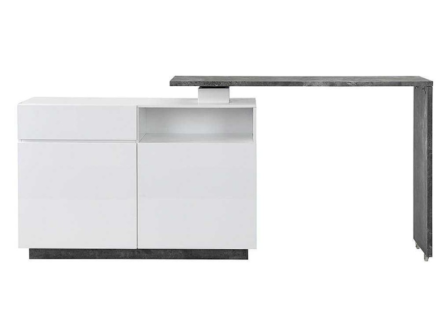 Movel De Bar | Vente-unique Movel De Bar Giratorio Com 2 Portas, 1 Gaveta E 1 Nicho Em Mdf Lacado A Branco E Cinza Cimento - Eldir