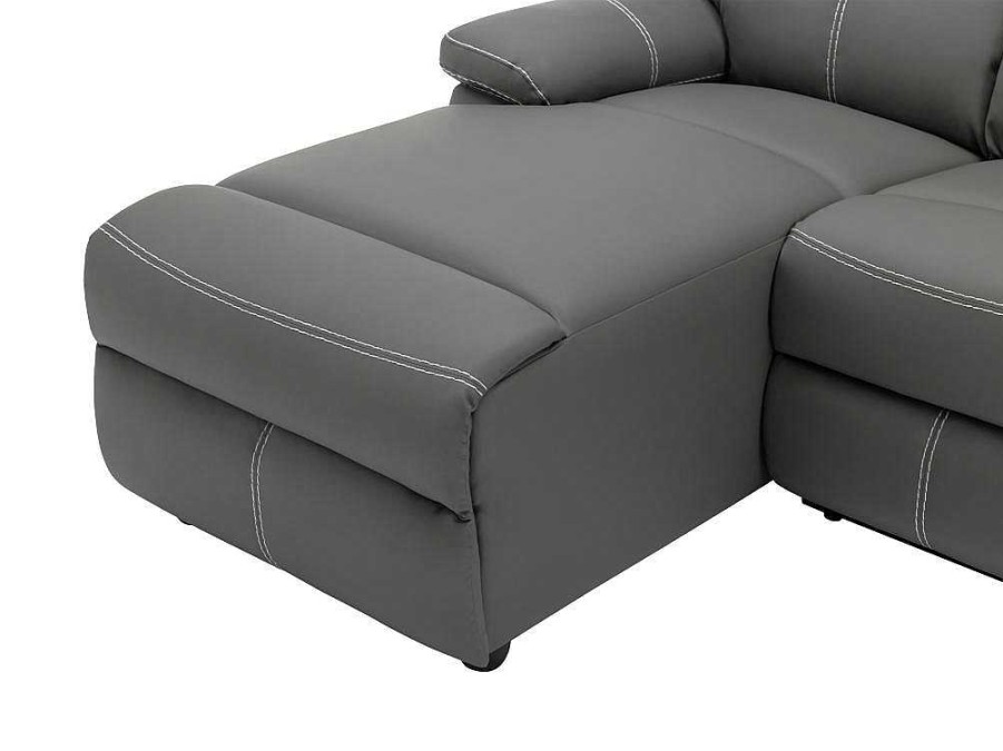 Sofa De Relaxamento Manual | Vente-unique Sofa De Canto Esquerdo Articulado Pele Sintetica Cinza - Canby