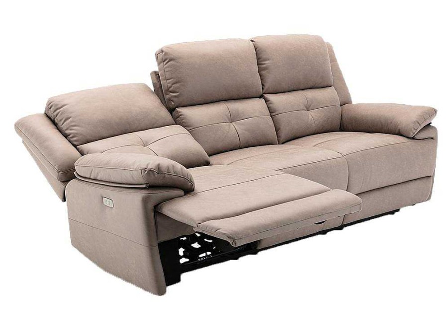 Sofa De Relaxamento Eletrico | Vente-unique Sofa De 3 Lugares Articulado Eletrico Em Tecido Cor Taupe - Dolene