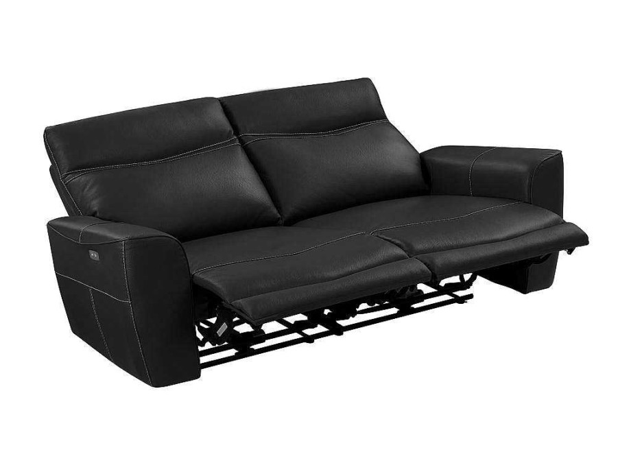 Sofa De 2 Ou 3 Lugares | Vente-unique Sofa De 3 Lugares Articulado Eletrico Em Couro De Vaca Preto - Damon