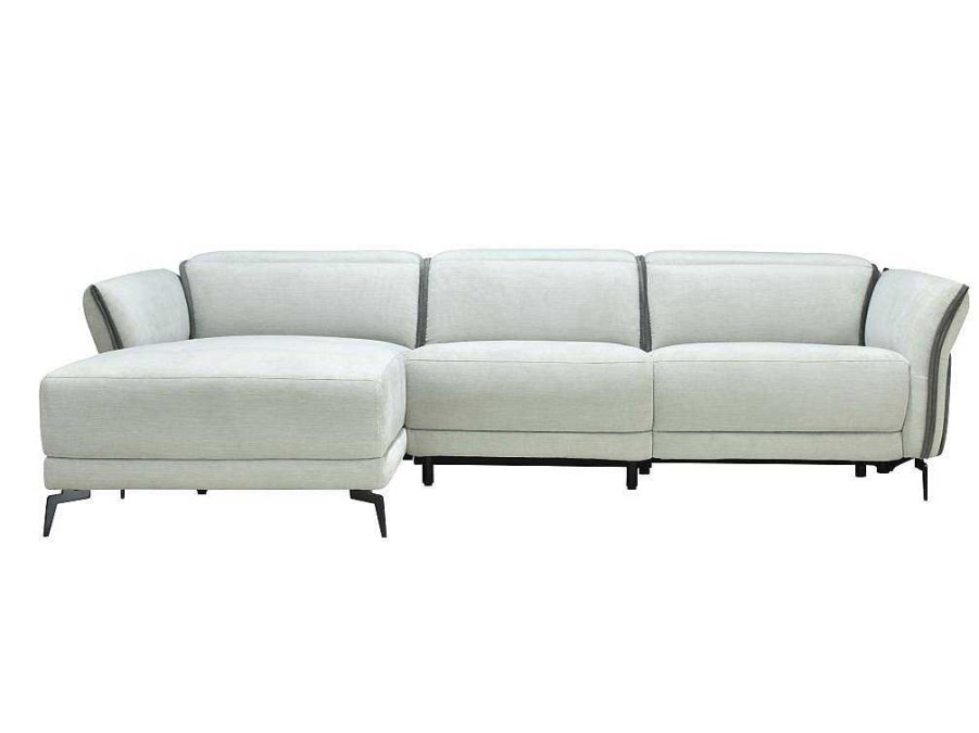 Sofa De Relaxamento Eletrico | Vente-unique Sofa De Canto Esquerdo Articulado Eletrico Em Tecido Cinzento-Claro E Cinzento Antracite - Geraldine