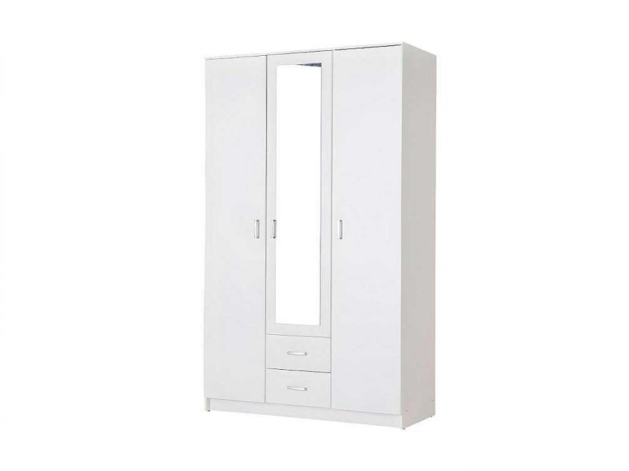 Armario E Roupeiro | Vente-unique Armario Olessia - 3 Portas & 2 Gavetas - Com Espelho - C120 Cm - Branco