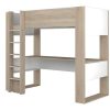 Cama Alta | Vente-unique Cama Alta Com Secretaria E Espacos De Arrumacao Integrados 90 X 200 Cm Carvalho E Branco + Colchao - Noah Ii
