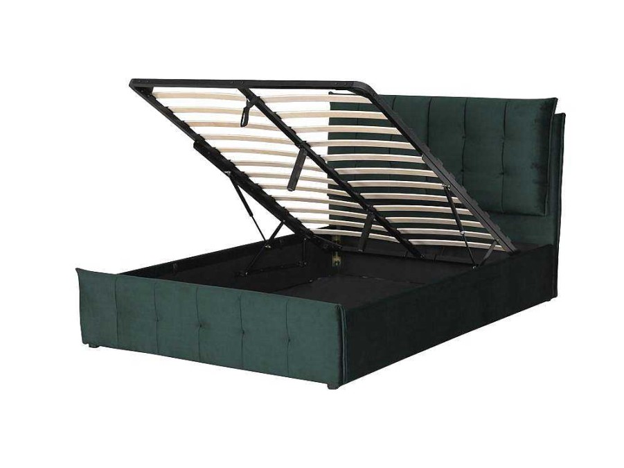 Cama Em Veludo | Vente-unique Cama Com Arrumacao 140 X 200 Cm Veludo Verde - Oleria