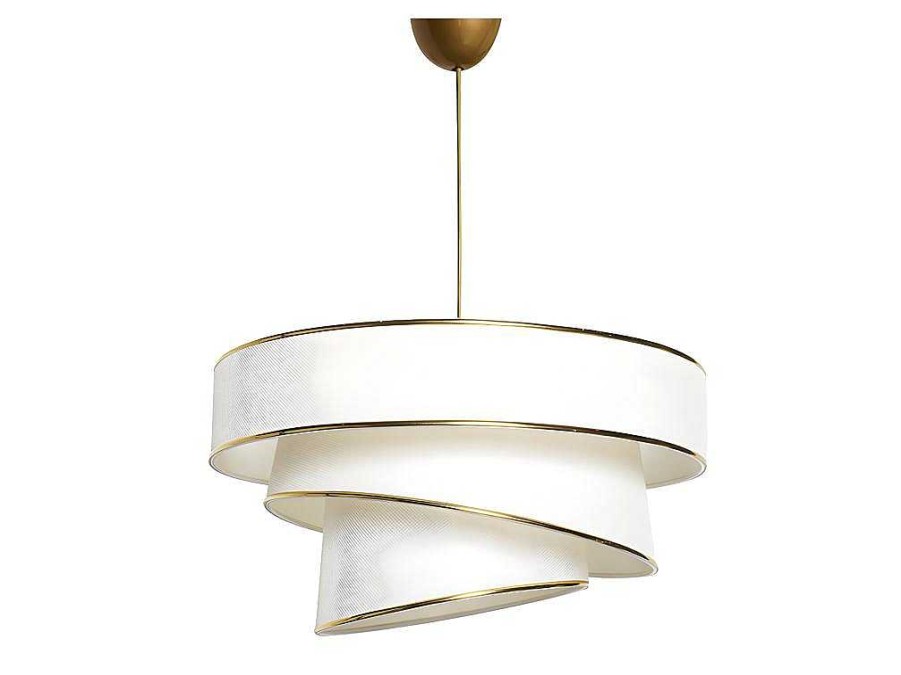 Candeeiro Suspenso | OZAIA Candeeiro De Teto Em Tecido E Metal De D. 40 X A. 72 Cm Cor Creme E Dourado - Tairon