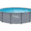 Piscina | Vente-unique Piscina Tubular Redonda Cinzenta Com Bomba Filtradora De Cartucho D.427 X A.107 Cm - Nisoka