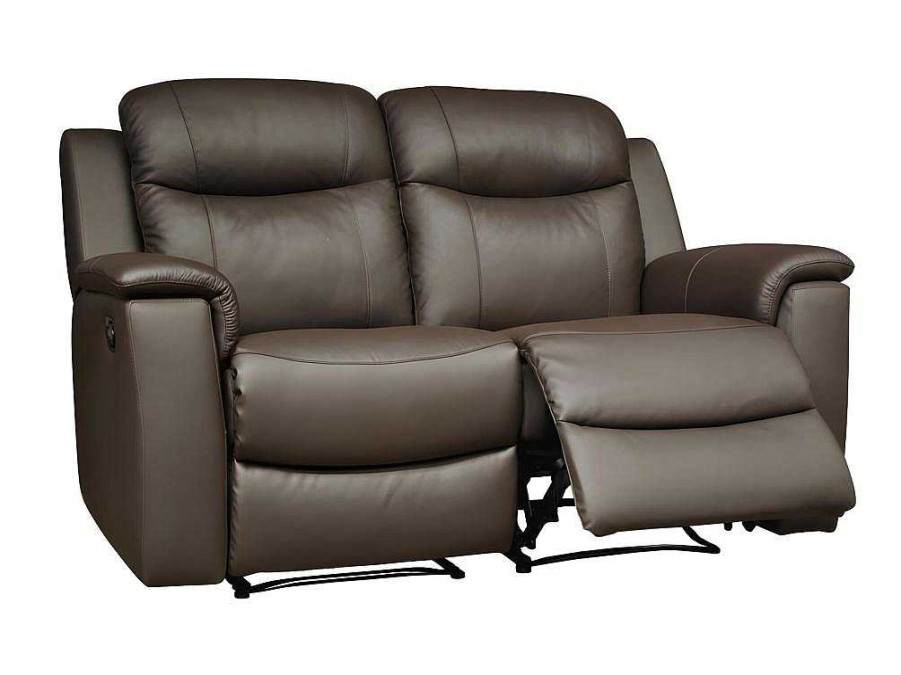 Sofa De Relaxamento Manual | Vente-unique Sofa De 2 Lugares Relax Em Pele Castanho - Evasion