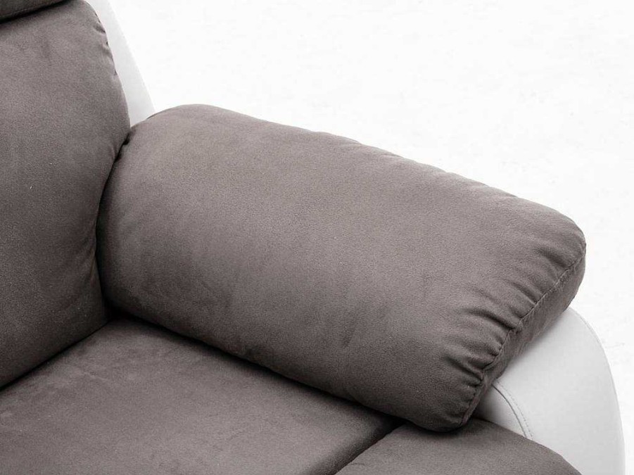 Sofa De Relaxamento Manual | Vente-unique Sofa De 2 Lugares Articulado Manual Em Microfibra E Pele Sintetica - Cinza E Branco - Tolzano