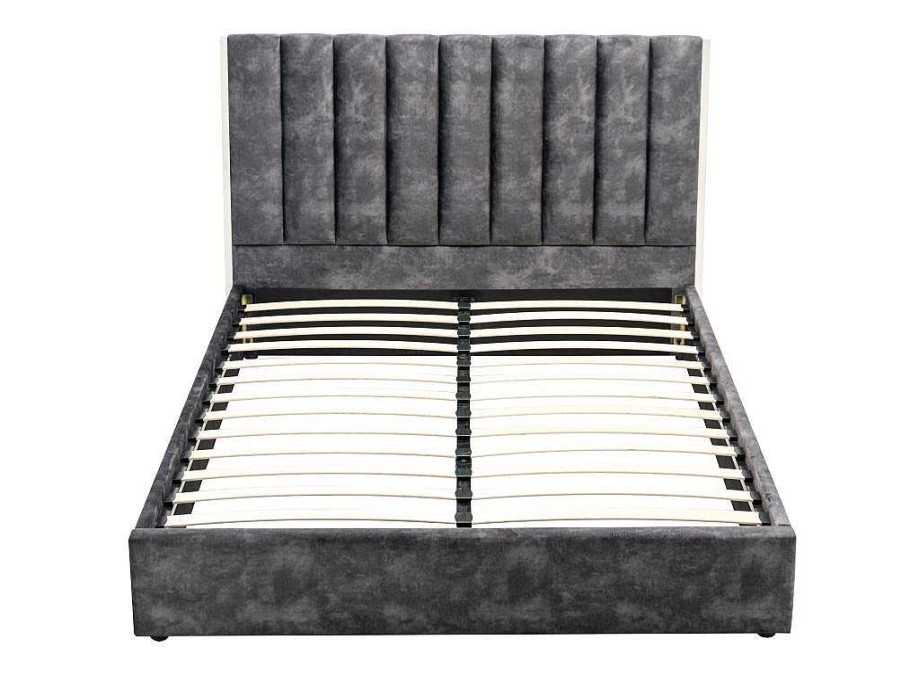 Cama Em Veludo | Vente-unique Cama 140 X 190 Cm Com Cabeceira De Cama Costuras Verticais Veludo Antracite - Feroya