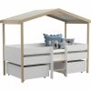 Cama De Crianca | Vente-unique Cama Cabana Com Gavetoes De 90 X 190 Cm Em Tilia Cor Branco E Cor Carvalho - Sarosi
