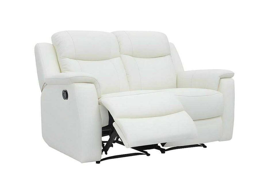 Sofa De Relaxamento Manual | Vente-unique Sofa De 2 Lugares Relax Em Pele Branco Marfim - Evasion