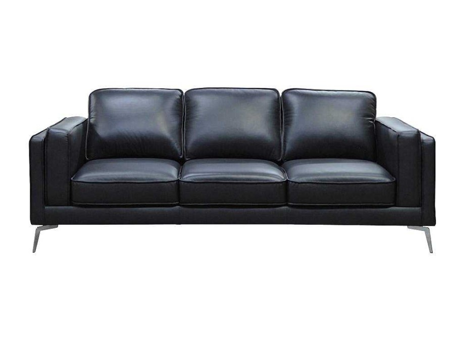 Sofa | Vente-unique Sofa De 3 Lugares Pele Preto - Lecco