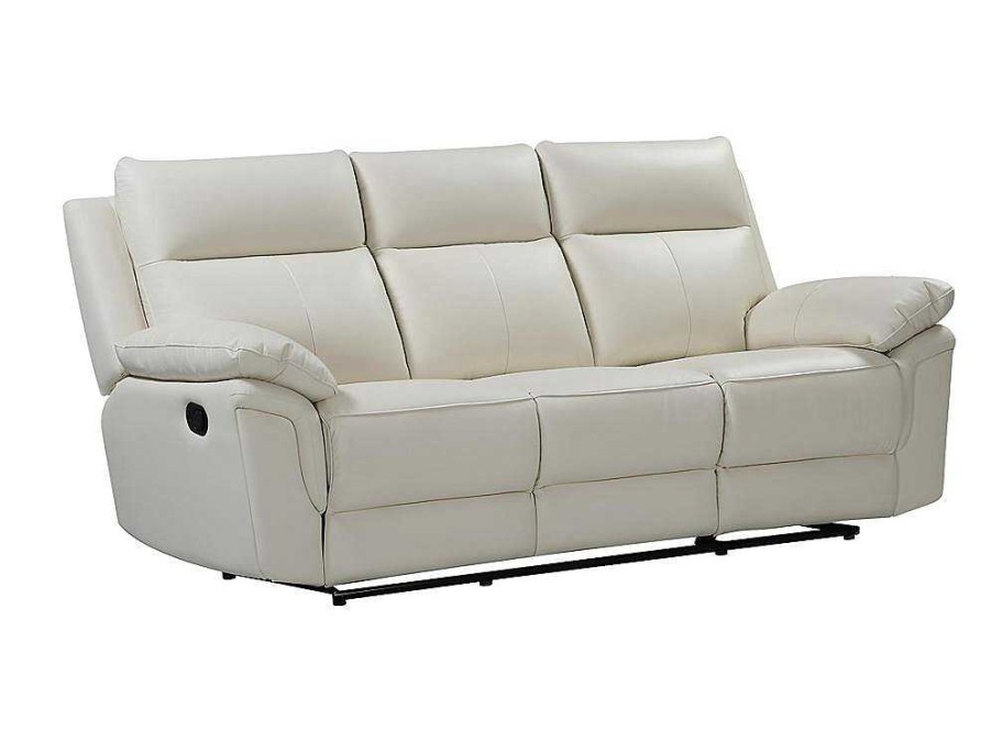 Sofa De 2 Ou 3 Lugares | Vente-unique Sofa De 3 Lugares Relax Em Pele De Bufalo Marfim - Pakita