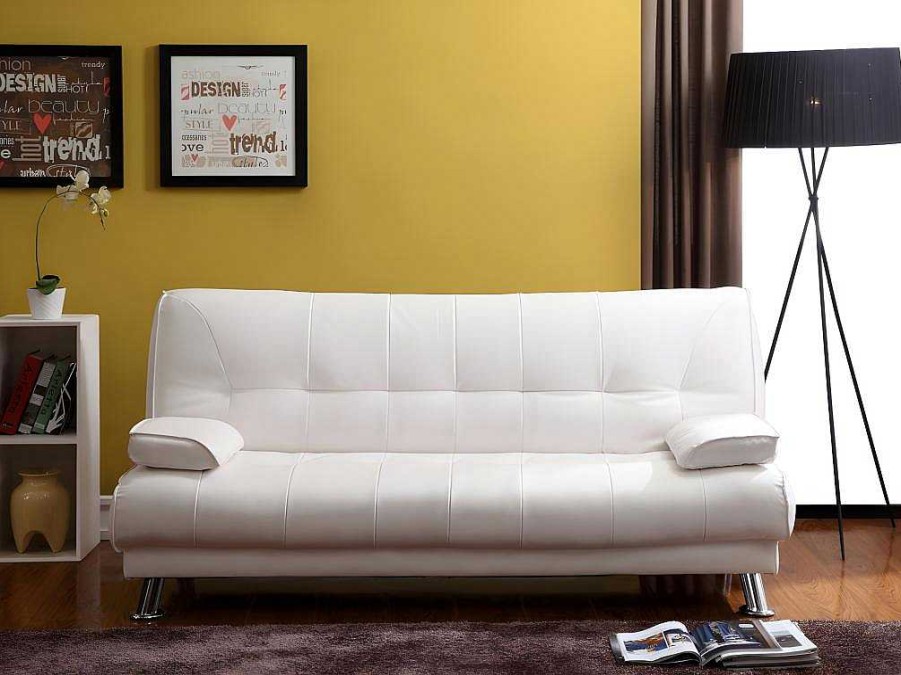 Sofa Cama Clic-Clac E Dobravel | Vente-unique Sofa Cama Clic Clac Em Pele Sintetica Castanho - Maxime