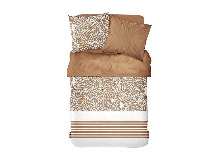 Roupa De Cama | OZAIA Jogo De Cama Motivo Tropical Algodao De 57 Fios/Cm , Capa De Edredao 240X260 Cm + 2 Fronhas 63X63 Cm Castanho E Branco - Nalania