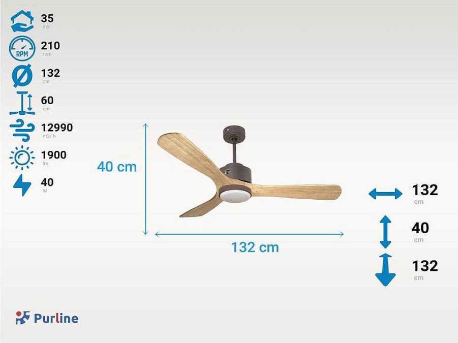 Ventilador | Purline Ventilador De Tecto Reversivel Termostato Regulavel Termostato Wifi Motor Dc Tectos Inclinados Controlo Remoto Luz De Tres Tons Memoria Hipersilenciosa