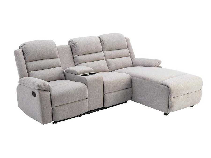 Sofa De Relaxamento Manual | Vente-unique Sofa De Canto Direito Articulado Em Tecido Bege - Macedonia