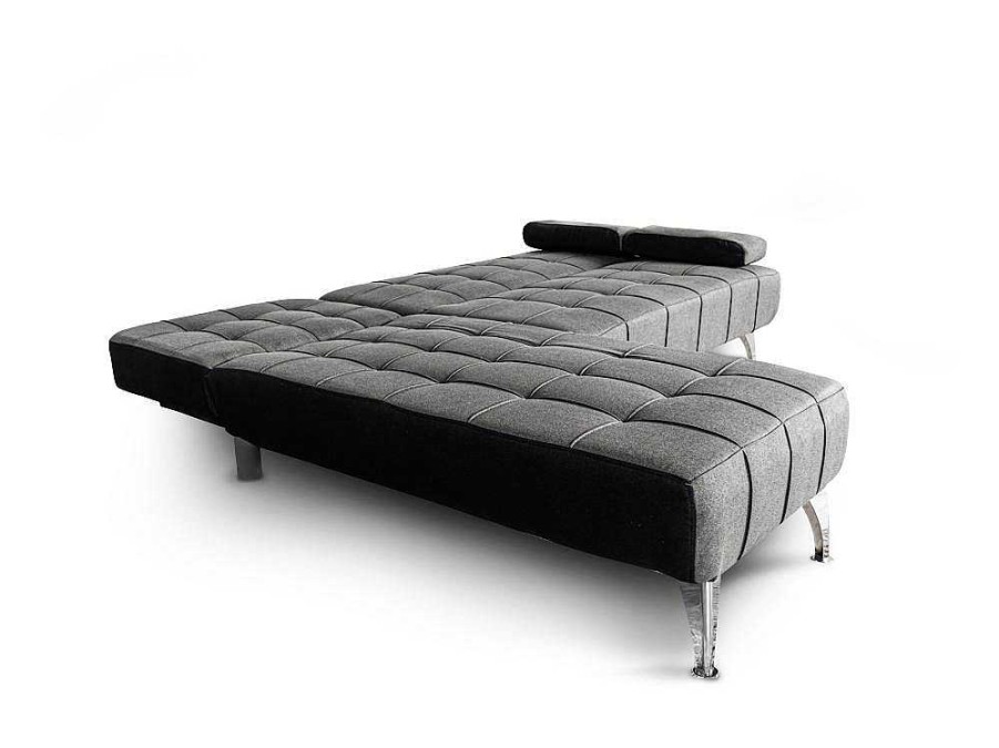 Sofa Cama Clic-Clac E Dobravel | Saldosystocks Sofa Chaise Longue Aroa-Xs, Tecido Conversivel De 3 Lugares Em Camacolor Cinza/Escuro, 198X150Cm