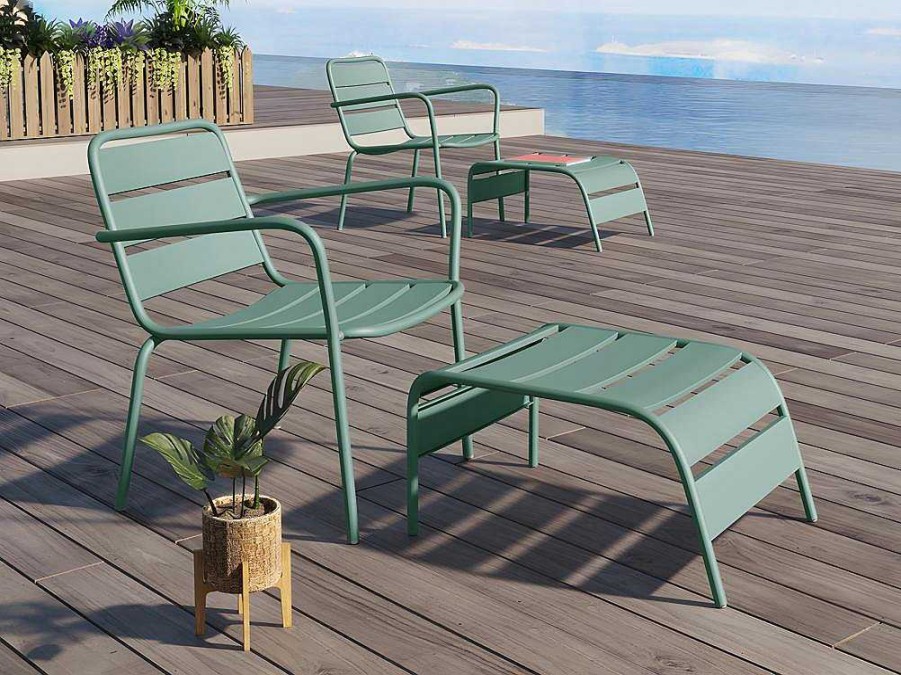 Conjunto Relax De Jardim | MYLIA Repose Pied En Metal Vert Amande - Mirmande