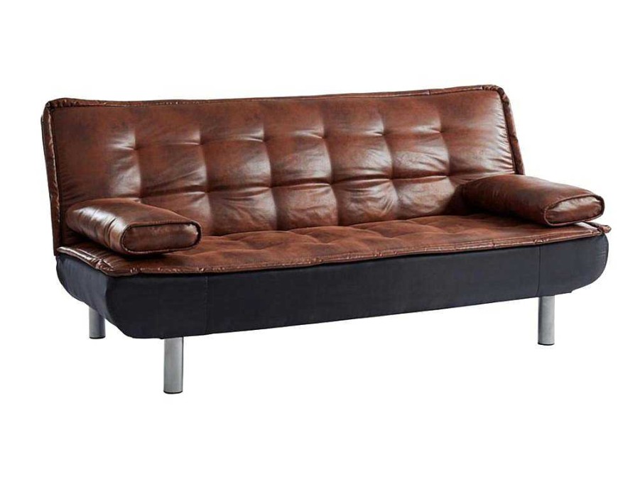 Sofa Cama Clic-Clac E Dobravel | Vente-unique Sofa Cama Clic Clac Em Microfibra Envelhecida E Pele Sintetica Preta - Mishan