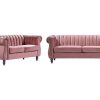 Conjunto De Sofa | Vente-unique Sofas Chesterfield 3 Lugares E 2 Lugares Veludo Cor-De-Rosa Vintage - Trumbo