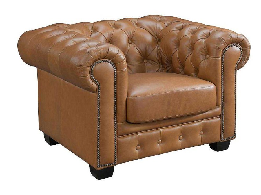 Poltrona Em Pele | LINEA SOFA Poltrona Chesterfield Brenton 100% Pele De Bufalo Superior Cor Caramelo Vintage