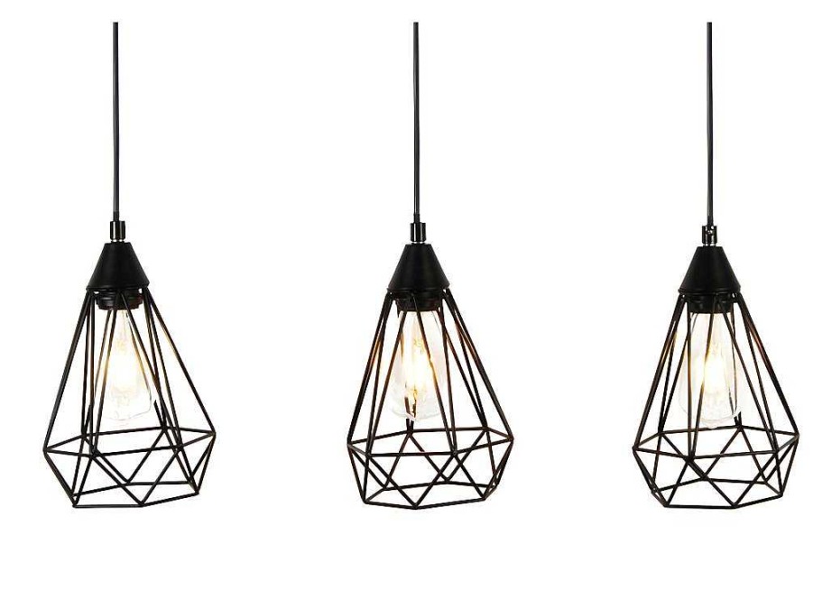 Promocoes Decoracao | OZAIA Candeeiro De Teto Arame 3 Lampadas Estilo Escandinavo Euripide - Metal - 68 X 16,5 X 132 Cm - Preto