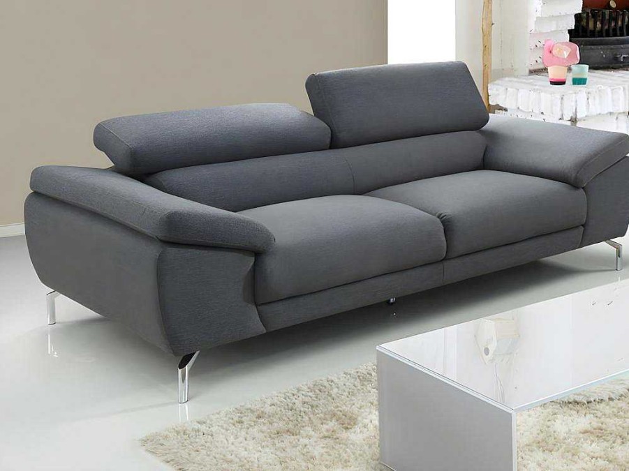 Conjunto De Sofa | Vente-unique Sofa De 3+2 Lugares Em Tecido Cinza - Gretel