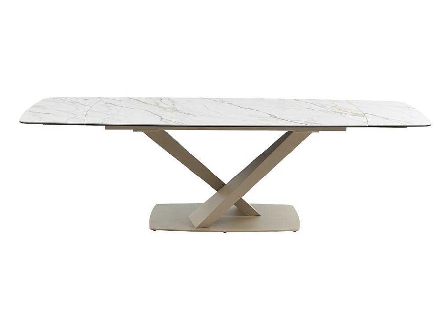 Mesa De Jantar | PASCAL MORABITO Mesa De Jantar Extensivel 6 A 10 Lugares Em Ceramica E Metal, Efeito Marmore Branco E Bege - Malata De Pascal Morabito